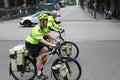 Paramedics riding bikes in downtown Vancouver, British Columbia