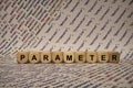 Parameter - cube with letters and words from the computer, software, internet categories, wooden cubes