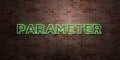 PARAMETER - fluorescent Neon tube Sign on brickwork - Front view - 3D rendered royalty free stock picture