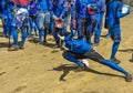 A Paramin Blue Devil strikes a pose as he celebrates Carnival in Trinidad Royalty Free Stock Photo