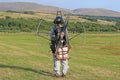 Paramotor pilot taking off from a field Royalty Free Stock Photo