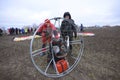 Paramotoring. Man paramotorist preparing paramotor for flight. Kyiv, Ukraine