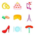 Paramour icons set, cartoon style Royalty Free Stock Photo