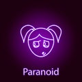 paranoid girl face icon in neon style. Element of emotions for mobile concept and web apps illustration. Signs and symbols can be