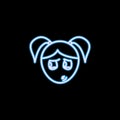 paranoid girl face icon in neon style. One of emotions collection icon can be used for UI, UX