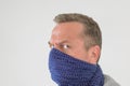 Paranoid man wearing a face guard against Covid-19 Royalty Free Stock Photo