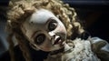 Paranormal Doll Close Up Photo: Detailed Atmospheric Portraits Of An Old And Creepy Doll
