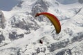 Parapenter over snowy french Mont Blanc massif Royalty Free Stock Photo