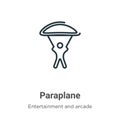 Paraplane outline vector icon. Thin line black paraplane icon, flat vector simple element illustration from editable entertainment