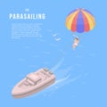 Parasailing banner, isometric style