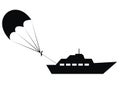 Parasailing, black silhouette of parachute and boat, eps. Royalty Free Stock Photo