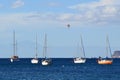 Parasailing on Gran Canaria, in the background you see the outline of the volcano Teide on the neighbouring island Tenerife