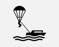Parasailing Icon Extreme Water Sports Summer Beach Activity Vector Black White