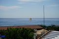 Parasailing in the Mediterranean. Parasailing is a recreational kiting. Kolympia, Rhodes, Greece Royalty Free Stock Photo