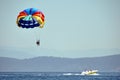 Parasailing parachutte and boat Royalty Free Stock Photo