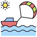 Parasailing or parakiting icon, Summer vacation related vector