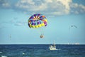 Parasailing. Playa del Carmen beach in Mexico Royalty Free Stock Photo