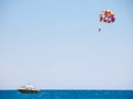 Parasailing at Psalidi beach, Kos, Greece. Royalty Free Stock Photo