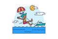 Parasailing Sport Flat Stroked Illustration