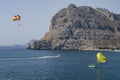 Parasailing tourists on the island of Rhodes Greece Royalty Free Stock Photo