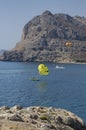 Parasailing tourists on the island of Rhodes Greece Royalty Free Stock Photo