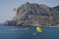 Parasailing tourists on the island of Rhodes Greece Royalty Free Stock Photo