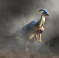 Parasaurolophus Standing in Fog