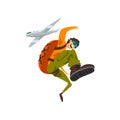 Paraschutist jumping out of an airplane, skydiving, parachuting extreme sport vector Illustration on a white background