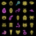 Parasite insect icons set vector neon