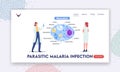 Parasitic Malaria Infestion Landing Page Template. Scientists with Test Tube Learning Plasmodium Parasites Anatomy