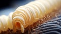 Parasitic worm, beef tapeworm, cestode close up. Macro image of a helminth. Concept of parasitology, medical study, and Royalty Free Stock Photo