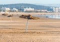 Parasol on the sandy beach, Essaouira, Morocco Royalty Free Stock Photo