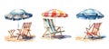 parasol summer beach chair umbrella watercolor ai generated Royalty Free Stock Photo