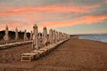 Closed parasols at the beach Royalty Free Stock Photo