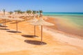 Parasols on the beach of Red Sea in Hurghada Royalty Free Stock Photo