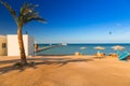 Parasols on the beach of Red Sea in Hurghada Royalty Free Stock Photo