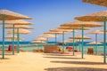 Parasols on the beach of Red Sea in Hurghada Royalty Free Stock Photo