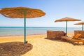 Parasols on the beach of Red Sea in Hurghada Royalty Free Stock Photo