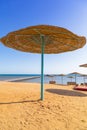 Parasols on the beach of Red Sea in Hurghada Royalty Free Stock Photo