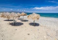 Parasols at the Maleme beach on Crete, Greece Royalty Free Stock Photo