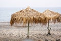 Parasols at Maleme beach on Crete Royalty Free Stock Photo