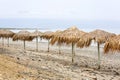 Parasols at Maleme beach on Crete Royalty Free Stock Photo