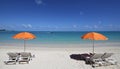 Parasols on Mont-Choisy beach, Mauritius island Royalty Free Stock Photo