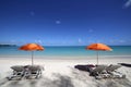 Parasols on Mont-Choisy beach, Mauritius island Royalty Free Stock Photo