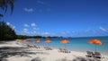 Parasols on Mont-Choisy beach, Mauritius island Royalty Free Stock Photo