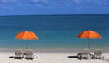 Parasols on Mont-Choisy beach, Mauritius island Royalty Free Stock Photo