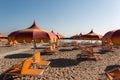 Parasols and sunbeds in Torre Pedrera near Rimini in Italy