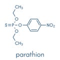 Parathion pesticide molecule. Organophosphate insecticide, has also used as chemical weapon. Skeletal formula.