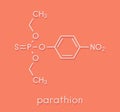 Parathion pesticide molecule. Organophosphate insecticide, has also used as chemical weapon. Skeletal formula.