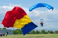 Paratrooper carrying the flag at the Romanian Air Show